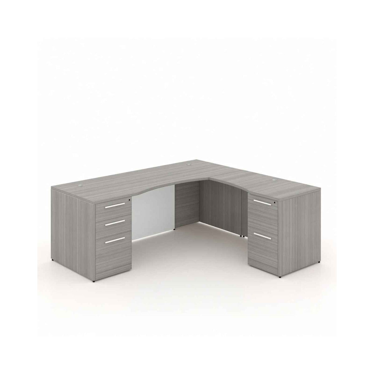 Santa Monica L-Shaped Executive Desk with Glass Modesty Panel