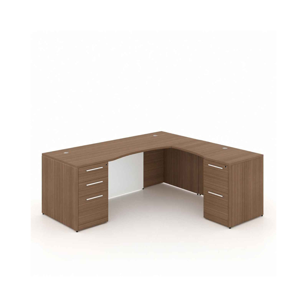 Santa Monica L-Shaped Executive Desk with Glass Modesty Panel
