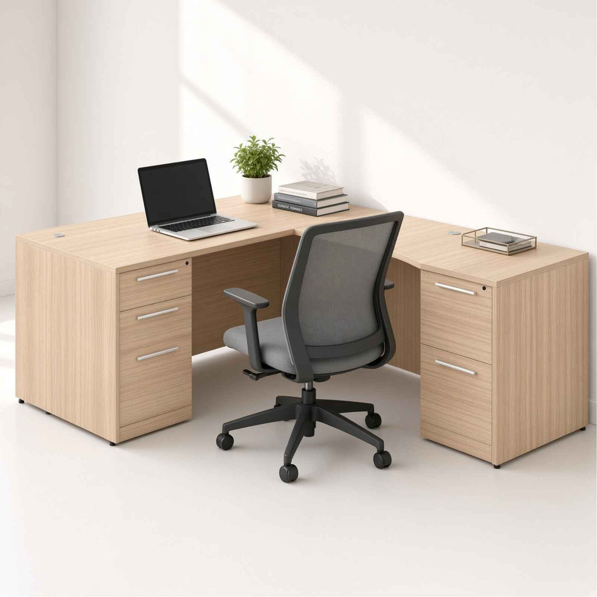 Santa Monica L-Shaped Executive Desk with Laminate Modesty Panel