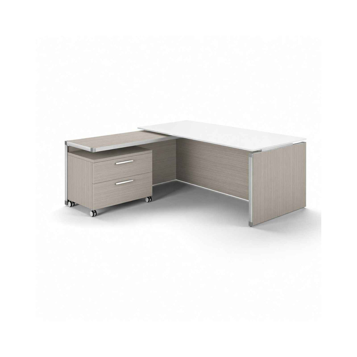 Santa Monica L-Shaped Executive Desk with White Glass Top