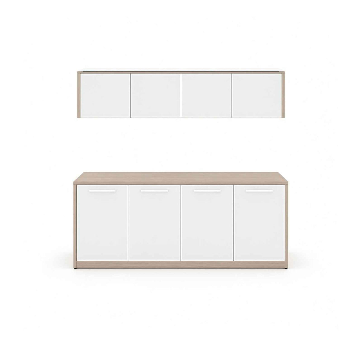 Santa Monica Wall Mounted Hutch & Double Credenza with Glass Doors