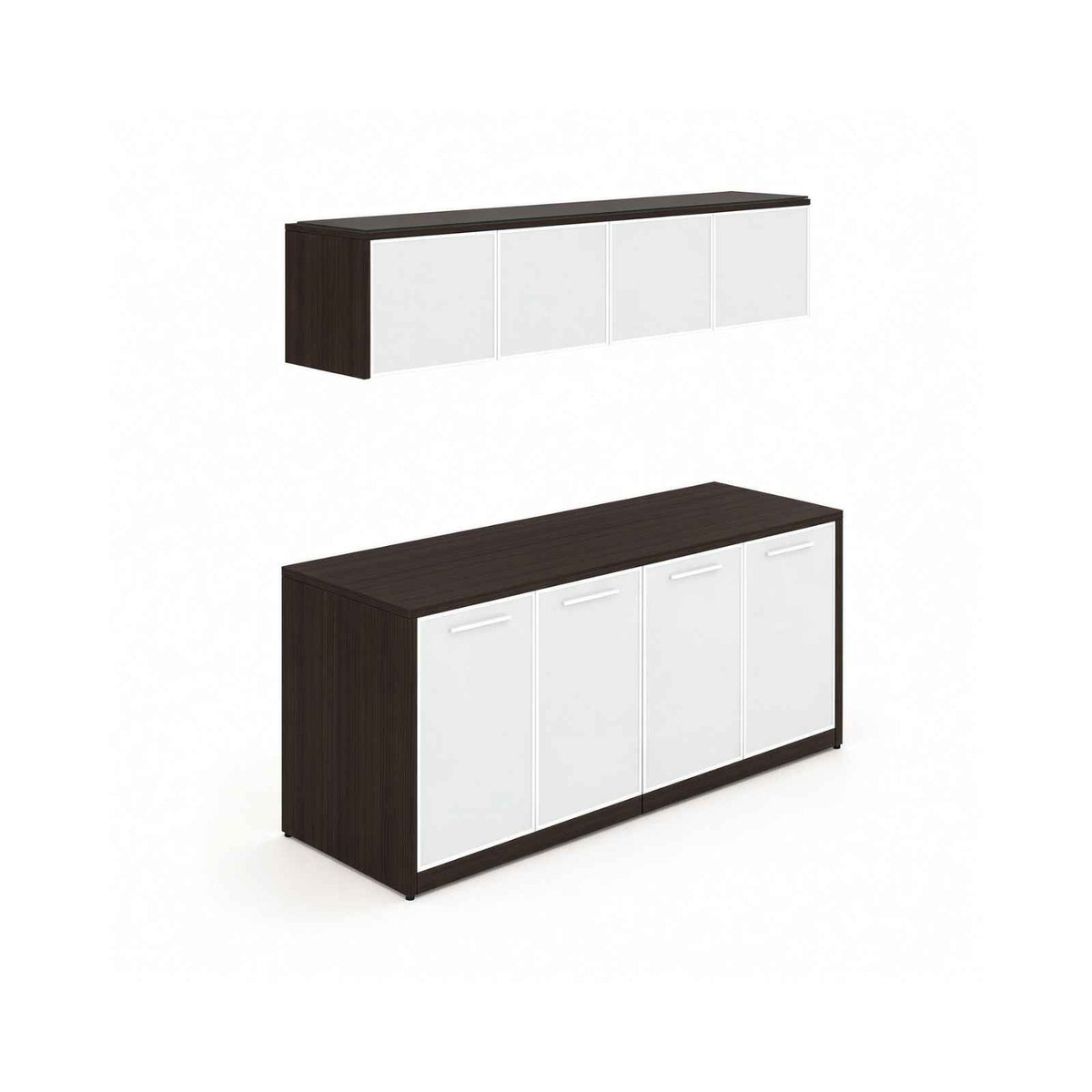 Santa Monica Wall Mounted Hutch & Double Credenza with Glass Doors