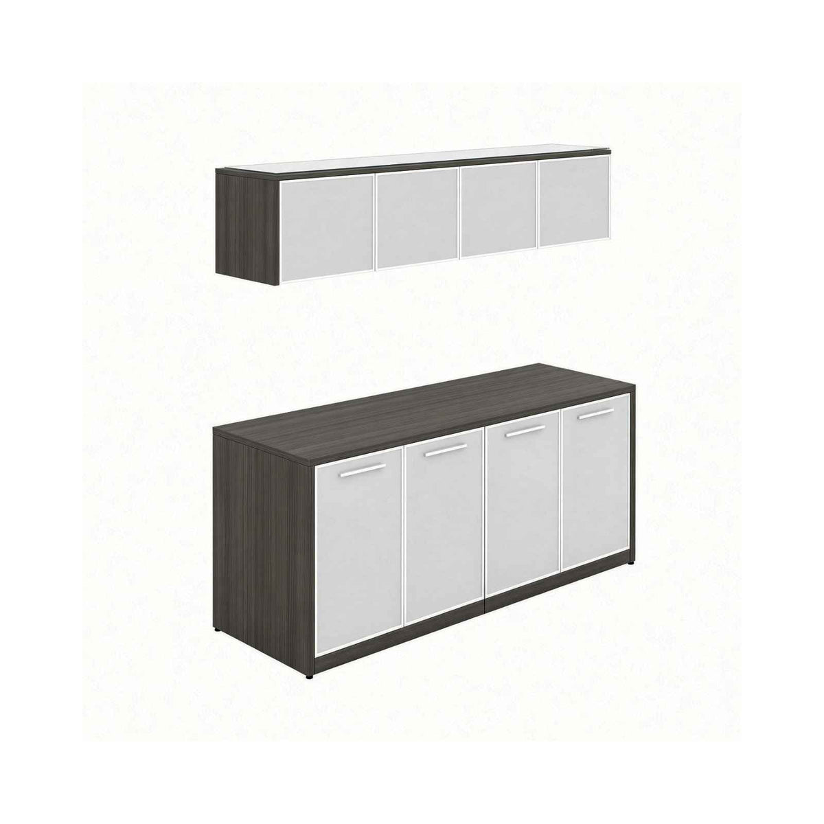 Santa Monica Wall Mounted Hutch & Double Credenza with Glass Doors