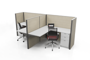 Office Cubicles 5'x5' White Desk, 48"H Straw Color
