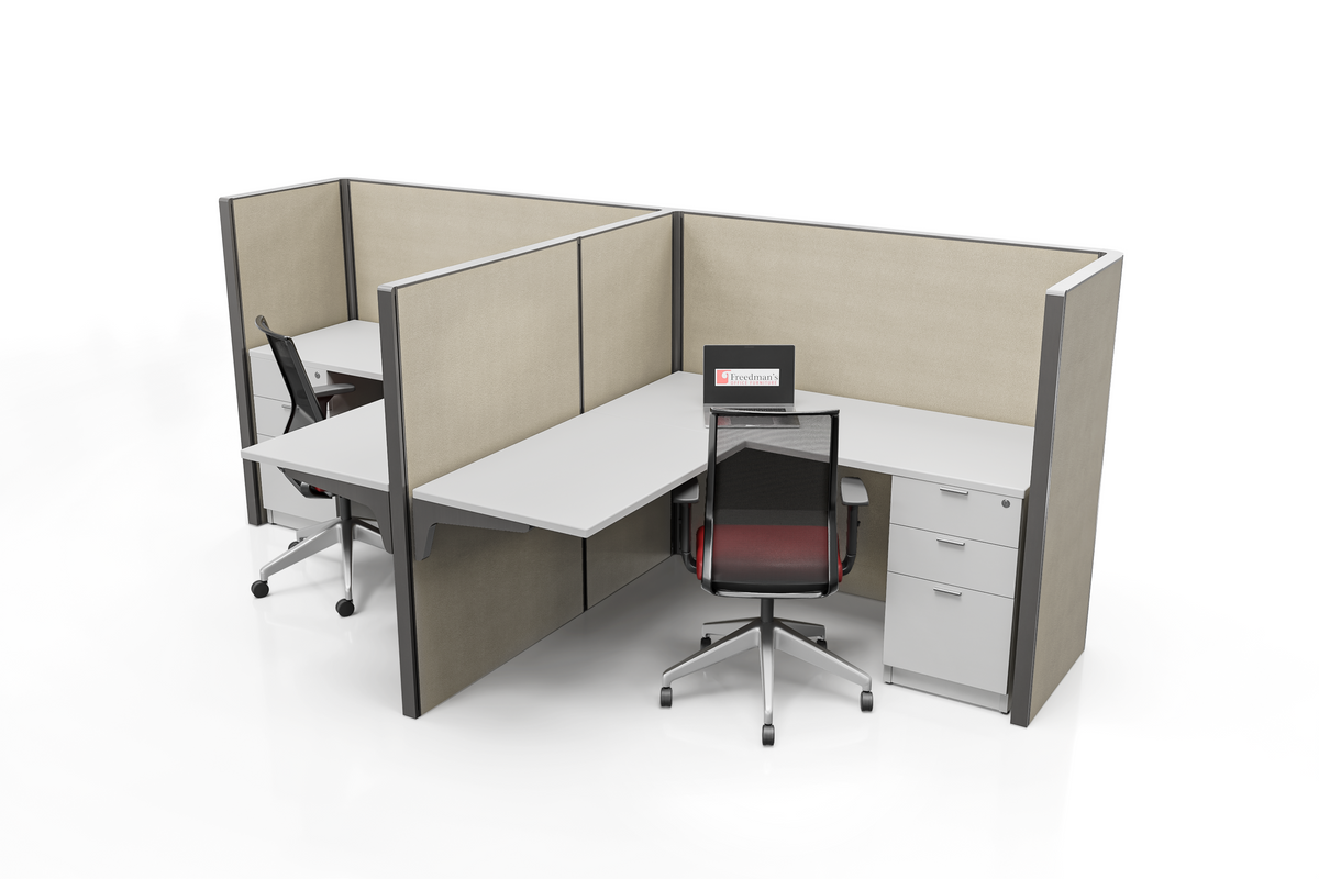 Office Cubicles 5'x5' White Desk, 48"H Straw Color