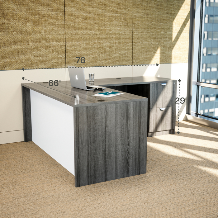 Bellagio Office L-Shaped Desk With White Modesty Panel - Freedman's Office Furniture - Size