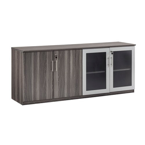 Malibu Low Office Wall Cabinet with Glass Doors - Freedman's Office Furniture - Grayish Wood