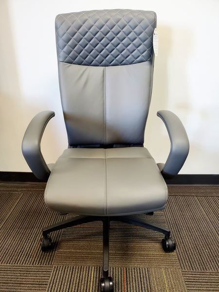Riva High Back Executive Office Chair | Gray Leather - Freedman's Office Furniture - Front Side