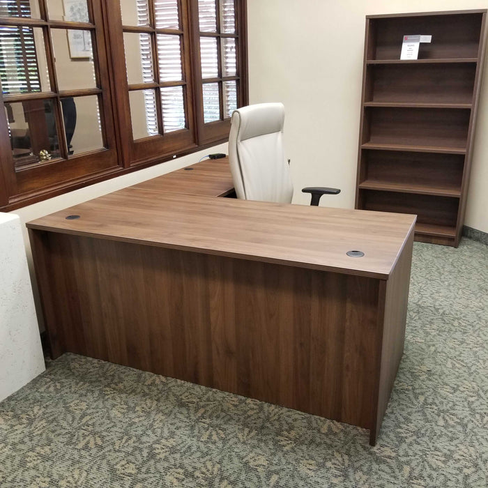 Bellagio Walnut L-Shaped Desk | 30"x66"  | 24"x48" - Freedman's Office Furniture - Front