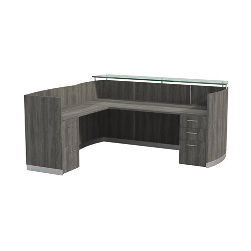 Malibu L-Shaped Reception Desk | Station/ Full Pedestals - Freedman's Office Furniture - Gray Steel