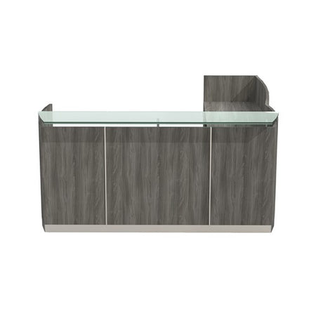 Malibu L-Shaped Reception Desk | Station/ Full Pedestals - Freedman's Office Furniture - Front in Gray Steel