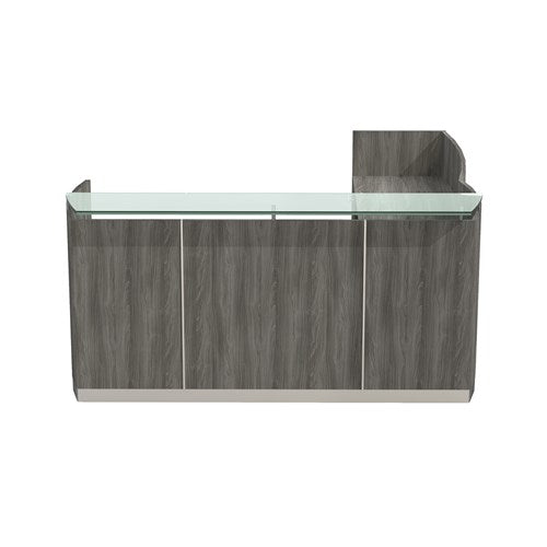 Malibu L-Shaped Reception Desk | Station/ Full Pedestals - Freedman's Office Furniture - Front in Gray Steel