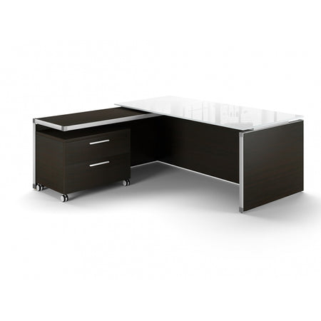 Santa Monica | Executive L-Shaped Desk | with Glass Top | 72"x78" Freedman's Office Furniture