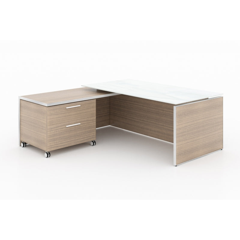 Santa Monica | Executive L-Shaped Desk | with Glass Top | 72"x78" Freedman's Office Furniture