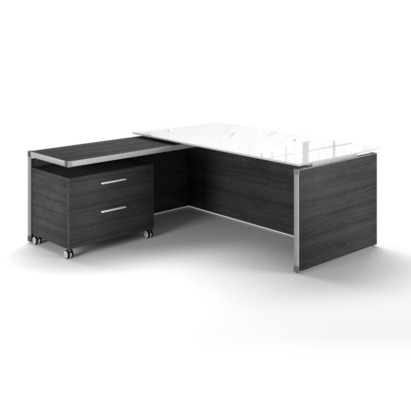 Santa Monica | Executive L-Shaped Desk | with Glass Top | 72"x78" Freedman's Office Furniture