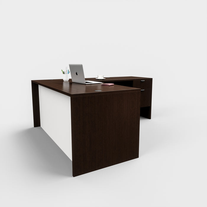 Carmel L-Shaped Desk with White Modesty Panel