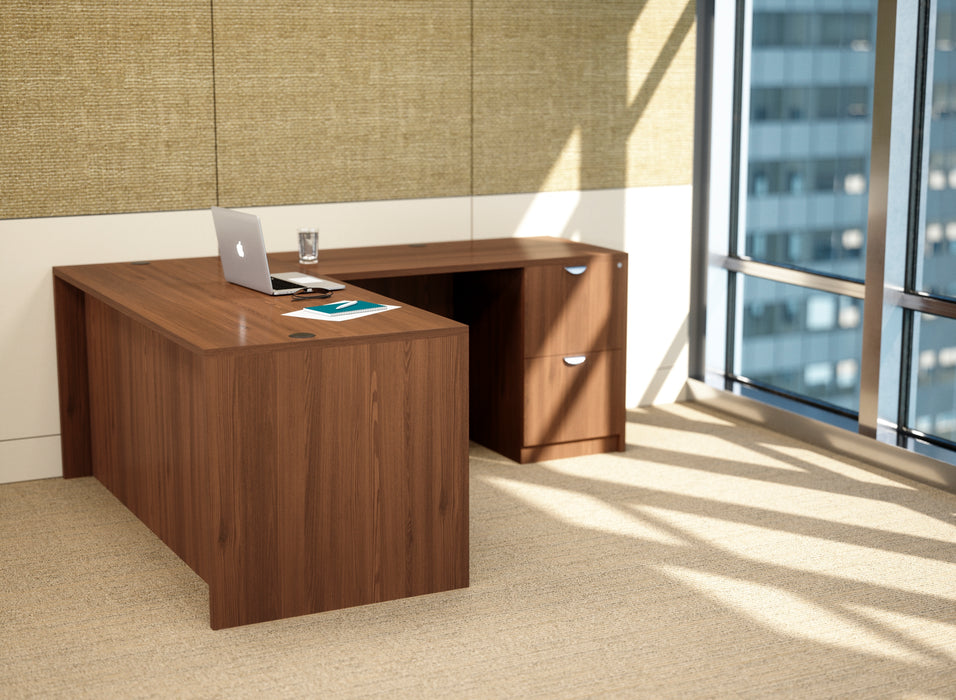 Bellagio Walnut L-Shaped Desk | 30"x66"  | 24"x48" - Freedman's Office Furniture - Main
