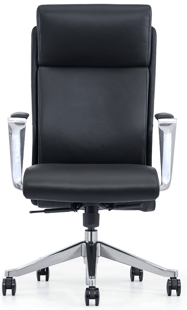 Black leather office chair high back discount