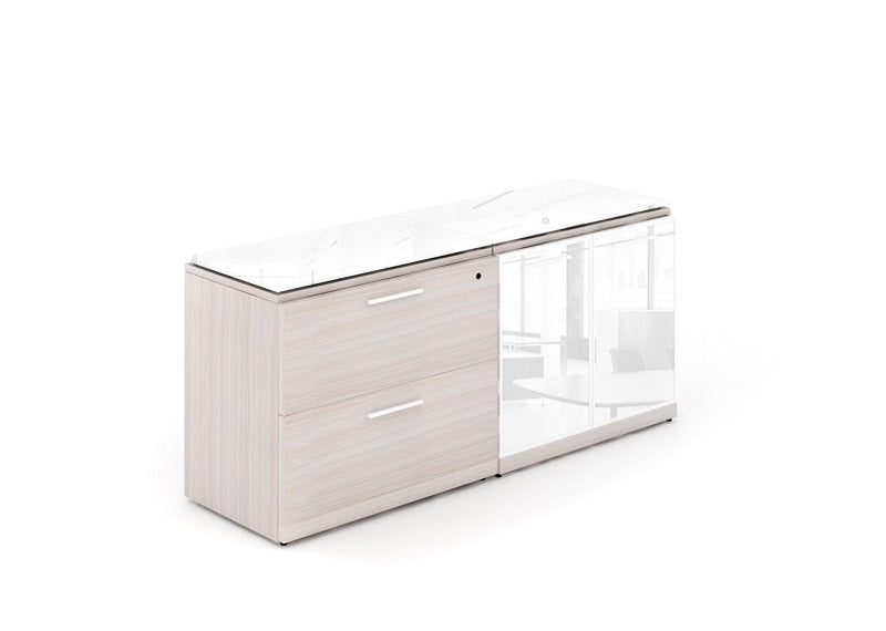 Santa Monica Lateral File Office Storage Cabinet with Glass Tops - Freedman's Office Furniture - Blanc de Gris