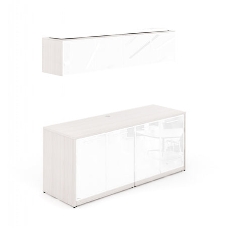Santa Monica Wall Mounted Hutch & Double Credenza with Glass Doors - Freedman's Office Furniture - Blanc de Gris