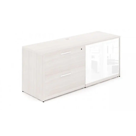 Santa Monica Combo Lateral File Cabinet with Partial Glass Doors - Freedman's Office Furniture - Blanc de Gris