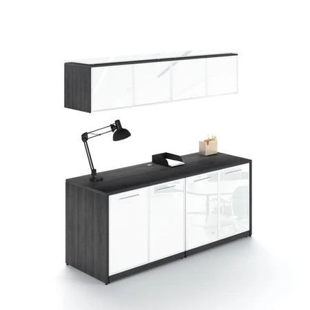 Santa Monica Wall Mounted Hutch & Double Credenza with Glass Doors - Freedman's Office Furniture - Main