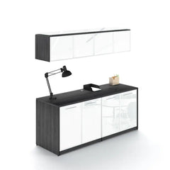 Santa Monica Wall Mounted Hutch & Double Credenza with Glass Doors Image