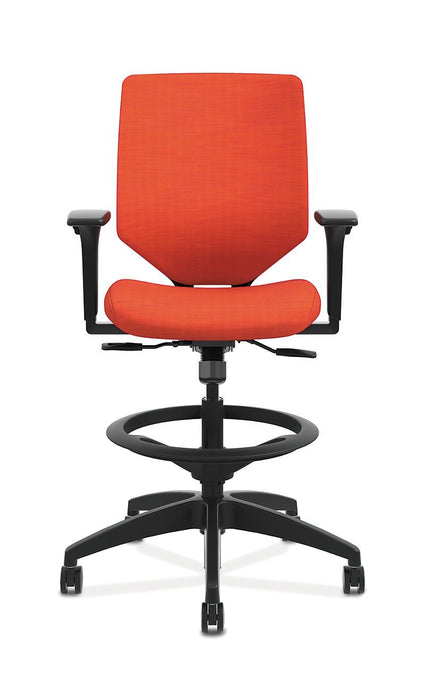 Mid-Back Task Office Stool with Upholstered ReActiv Back - Freedman's Office Furniture - Front with Arms in Orange
