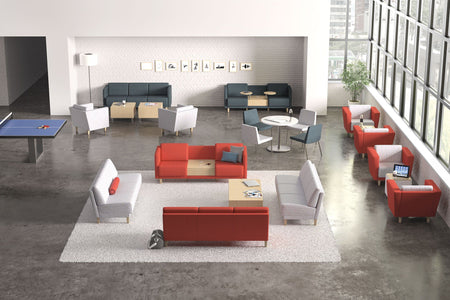Three-Seat Office Lounge Chair - Freedman's Office Furniture - Orange, White, and Grey Lounge Chairs