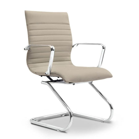 Zatto Office Visitor Chair | Sand Leather - Freedman's Office Furniture - Front Side