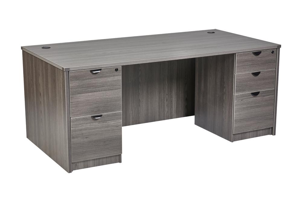 Bellagio Double Pedestal Desk | 36"x71"- Freedman's Office Furniture - Grey Wood Grain