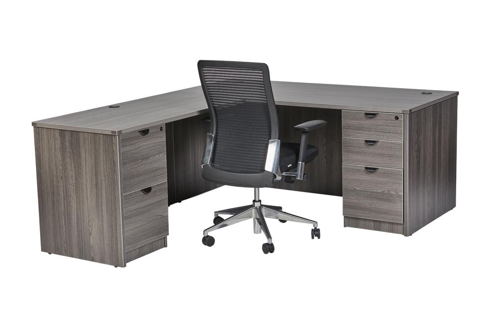 Bellagio L-Shaped Office Desk - Freedman's Office Furniture - Grey Wood Grain