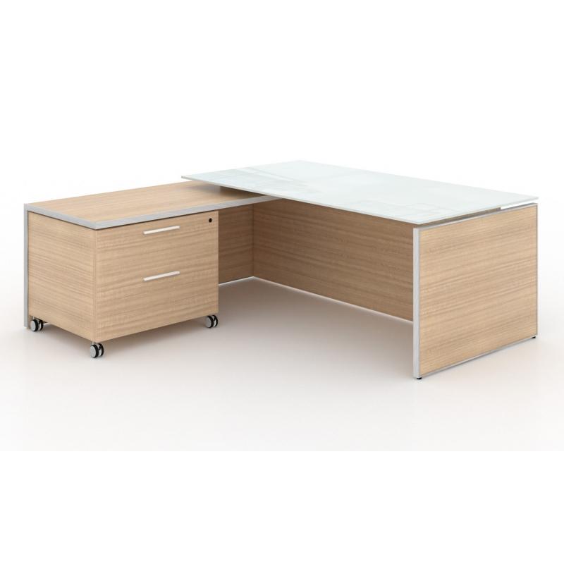 Santa Monica | Executive L-Shaped Desk | with Glass Top | 72"x78" Freedman's Office Furniture