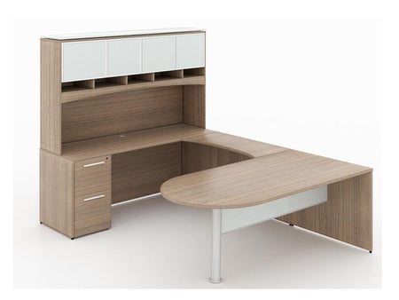 Santa Monica U-Shaped Desk with Glass Package - Freedman's Office Furniture - Noce