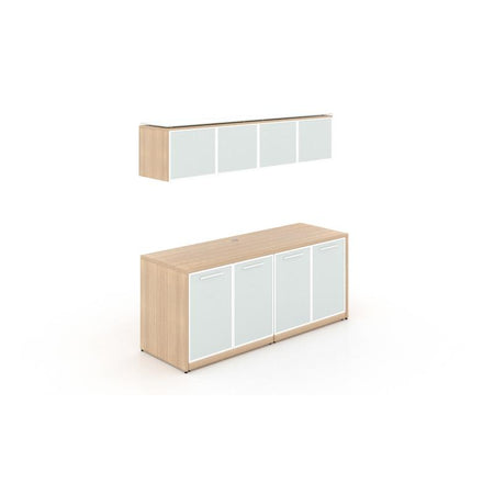 Santa Monica Wall Mounted Hutch & Double Credenza with Glass Doors - Freedman's Office Furniture - Miele