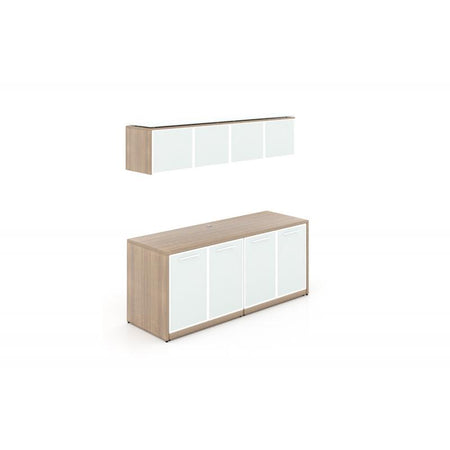 Santa Monica Wall Mounted Hutch & Double Credenza with Glass Doors - Freedman's Office Furniture - Noce